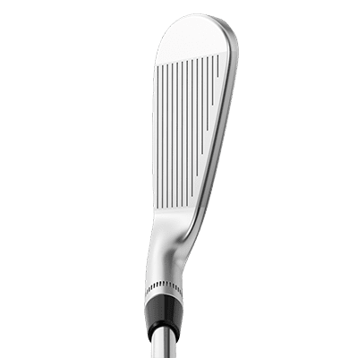 image displaying the silver Callaway Apex CB 4 iron with black details from the top