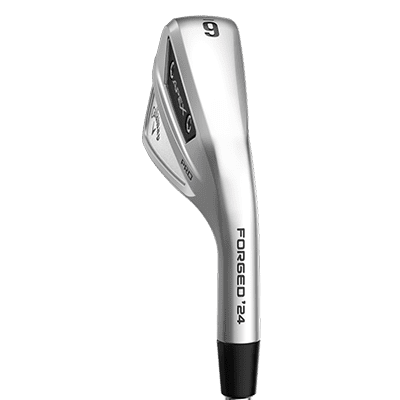 image displaying the silver Callaway Apex Pro 4 iron with black details from the side