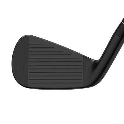 image displaying the black Callaway Apex Ti Fusion 5 iron from the side with the club face in focus